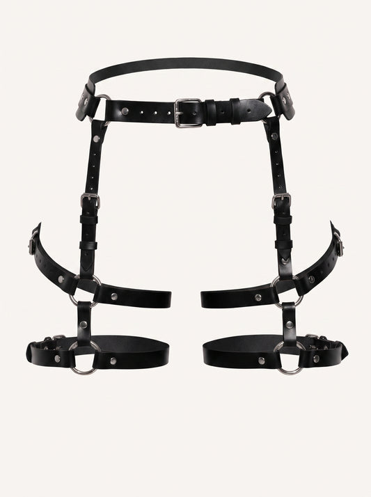 Poppy Leather Legs Garters in Black, floating