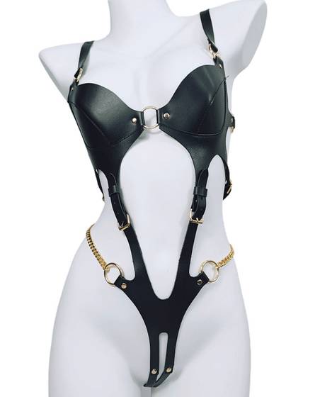 Jasmine Leather Fullbody with Chain – Black