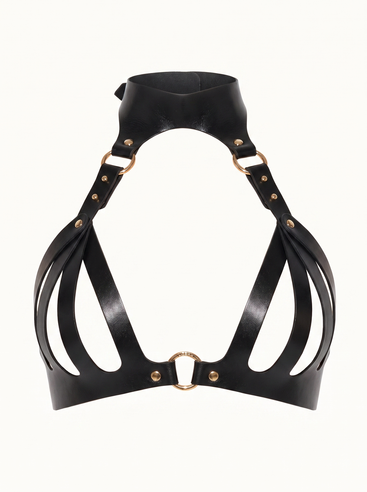 Ari Leather Bra in Black, floating 2