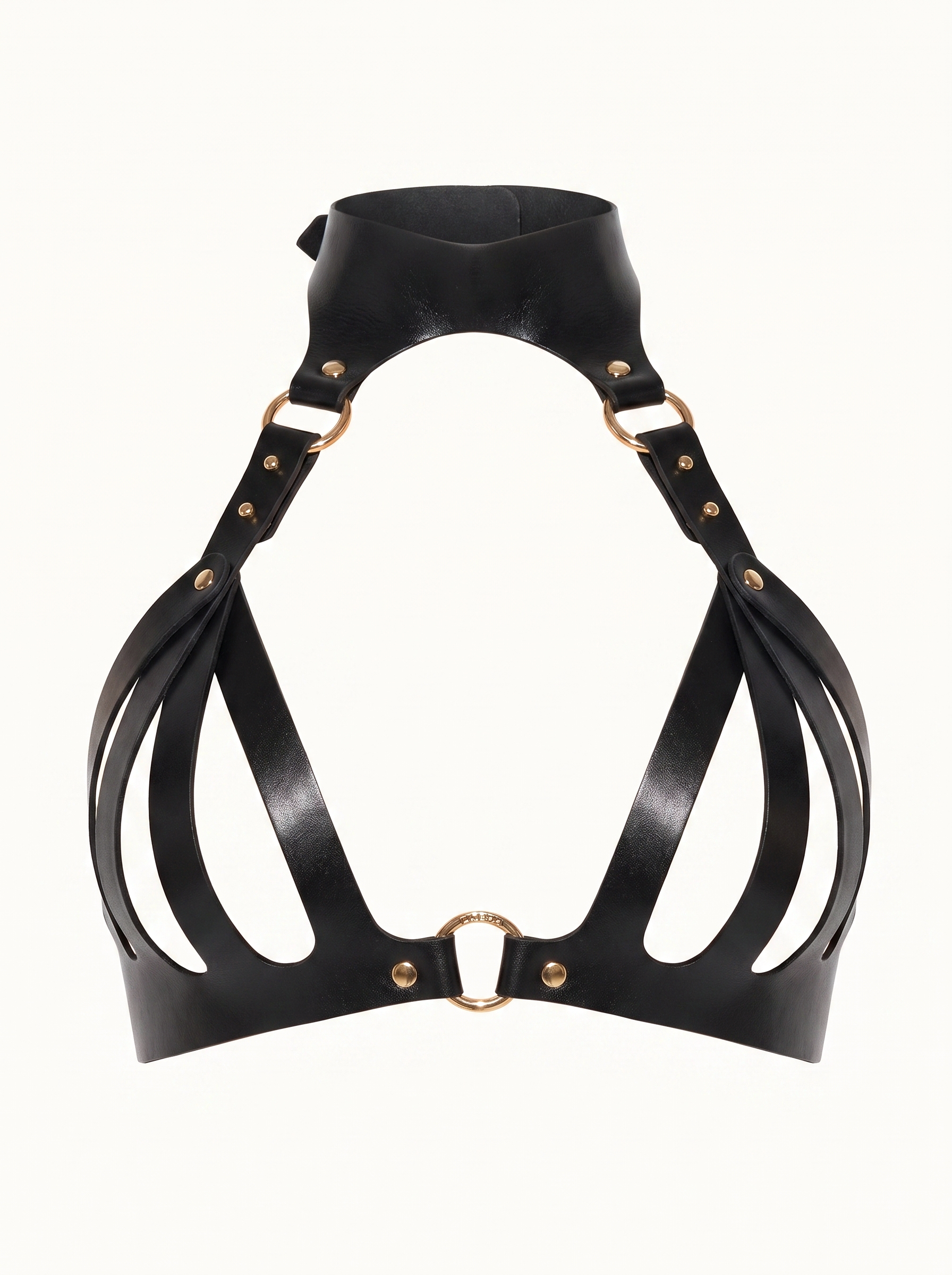Ari Leather Bra in Black, floating 2