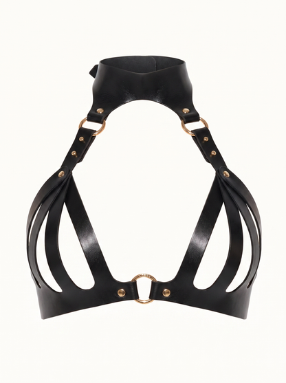 Ari Leather Bra in Black, floating 2