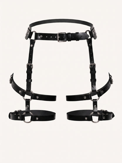 Poppy Leather Legs Garters in Black, floating