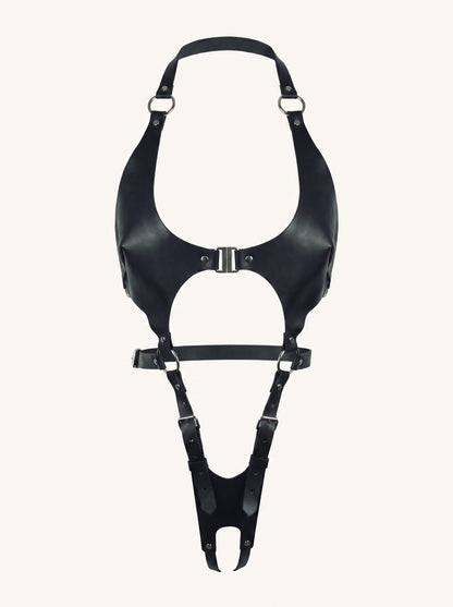 Pamela Leather Crotchless Fullbody in Black, floating
