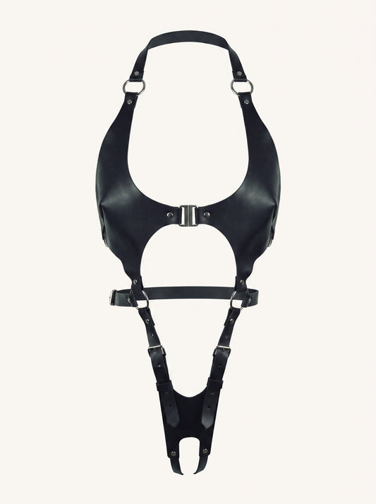 Pamela Leather Crotchless Fullbody in Black, floating