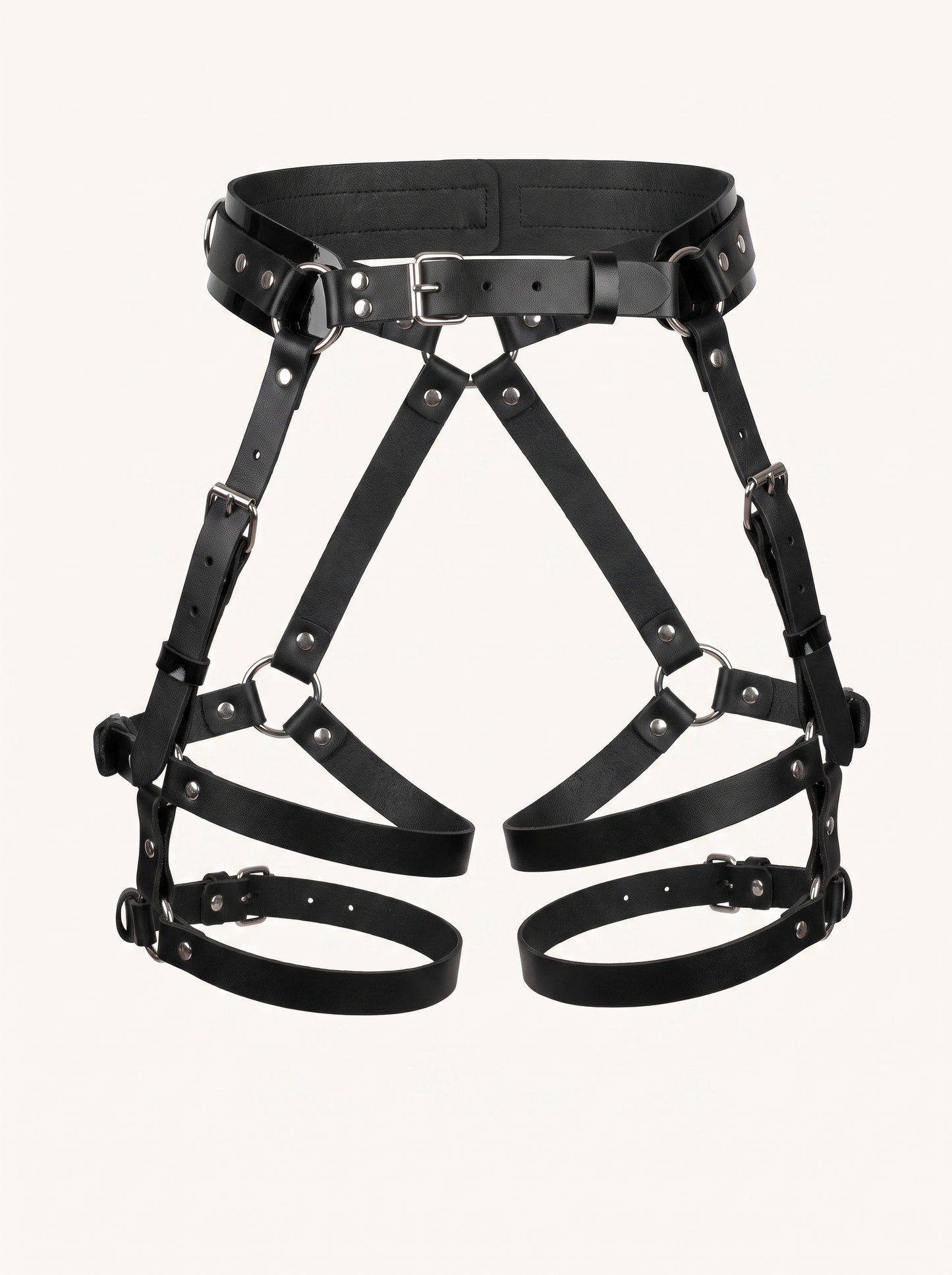 Charlene Leather Garters in Black, floating
