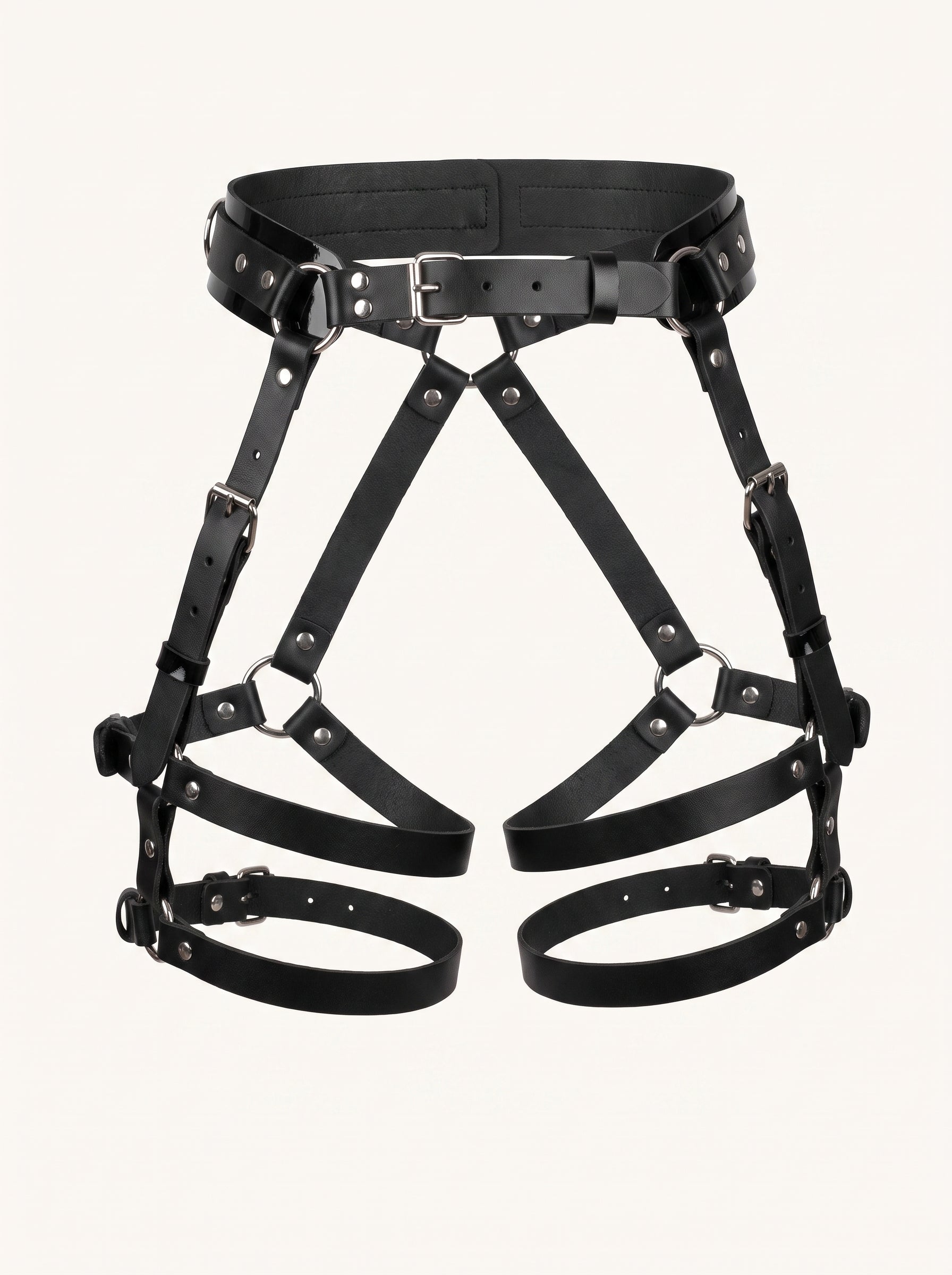 Charlene Leather Garters in Black, floating