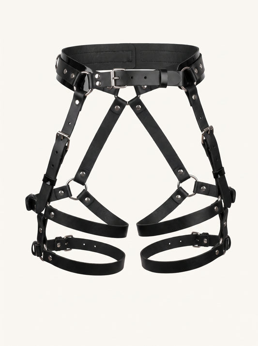 Charlene Leather Garters in Black, floating