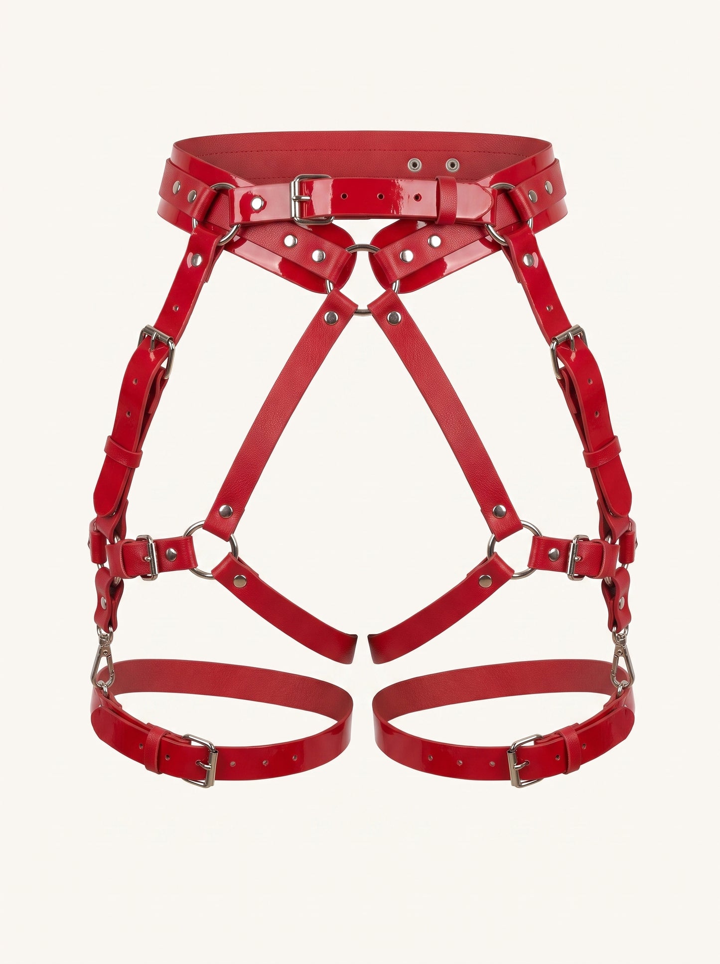 Charlene Leather Garters in Red, floating