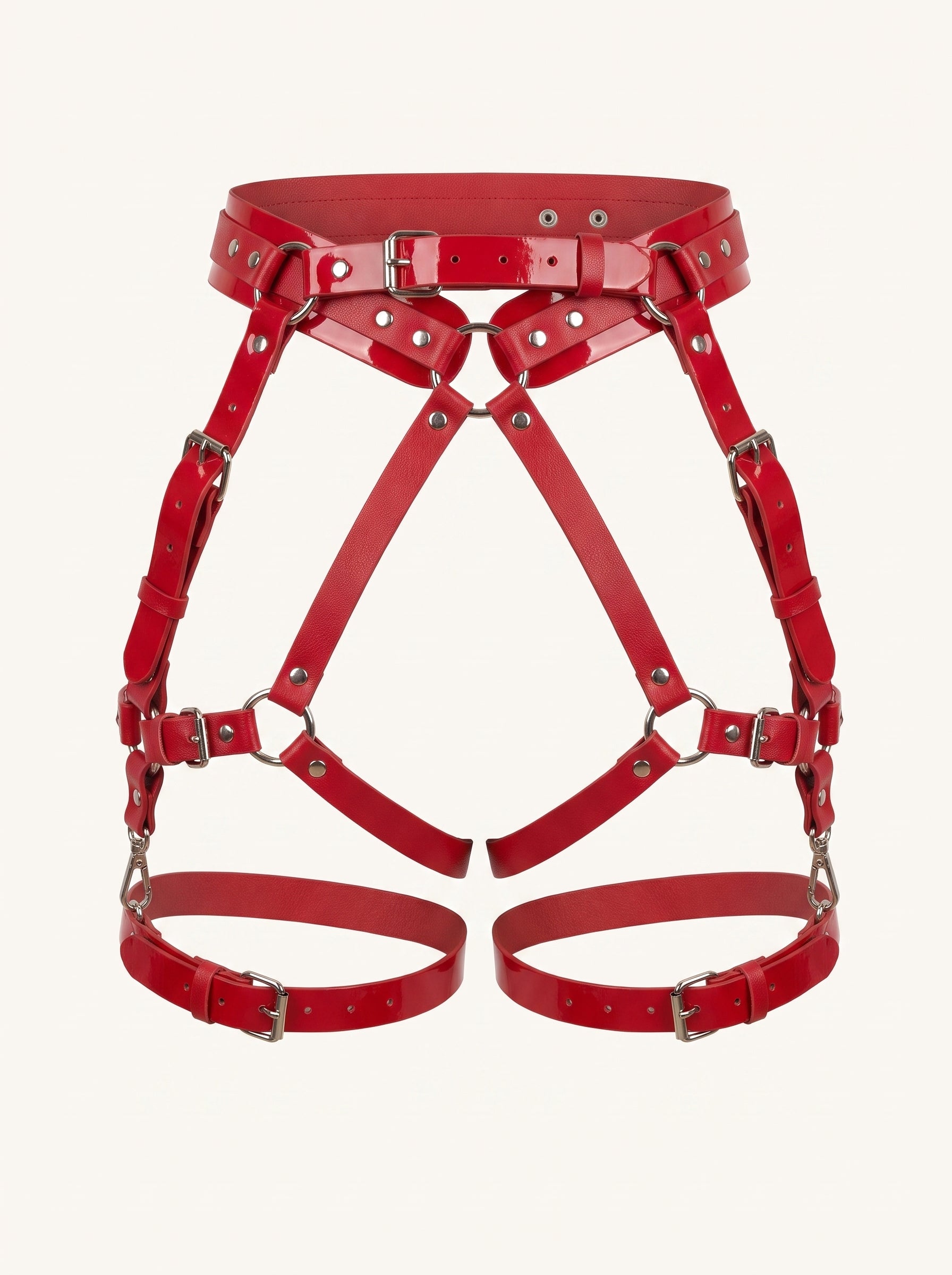 Charlene Leather Garters in Red, floating