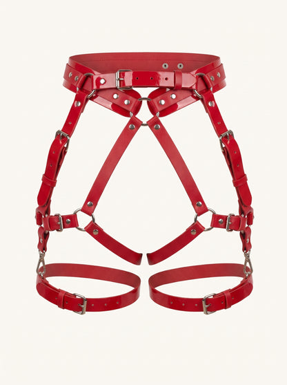 Charlene Leather Garters in Red, floating