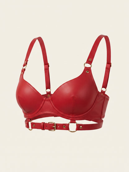 Charlene Leather Bra in Red, floating