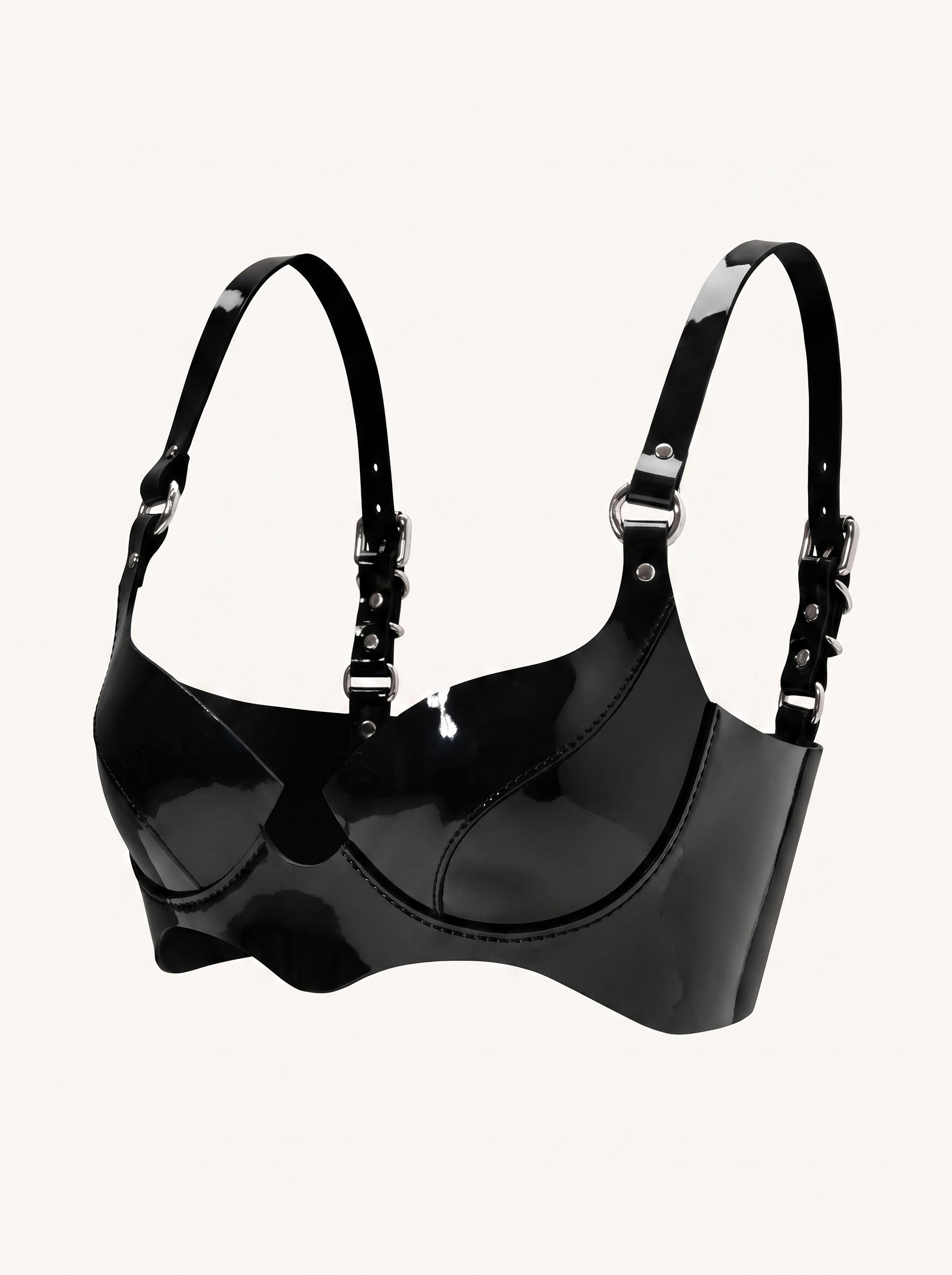 Sakura Leather Bra in Black, floating