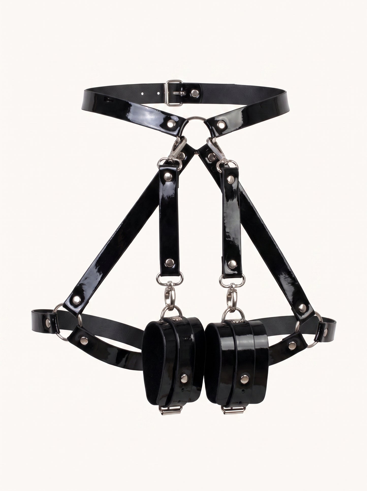 Abby Leather Legs Garters with Bracelets in Black, floating