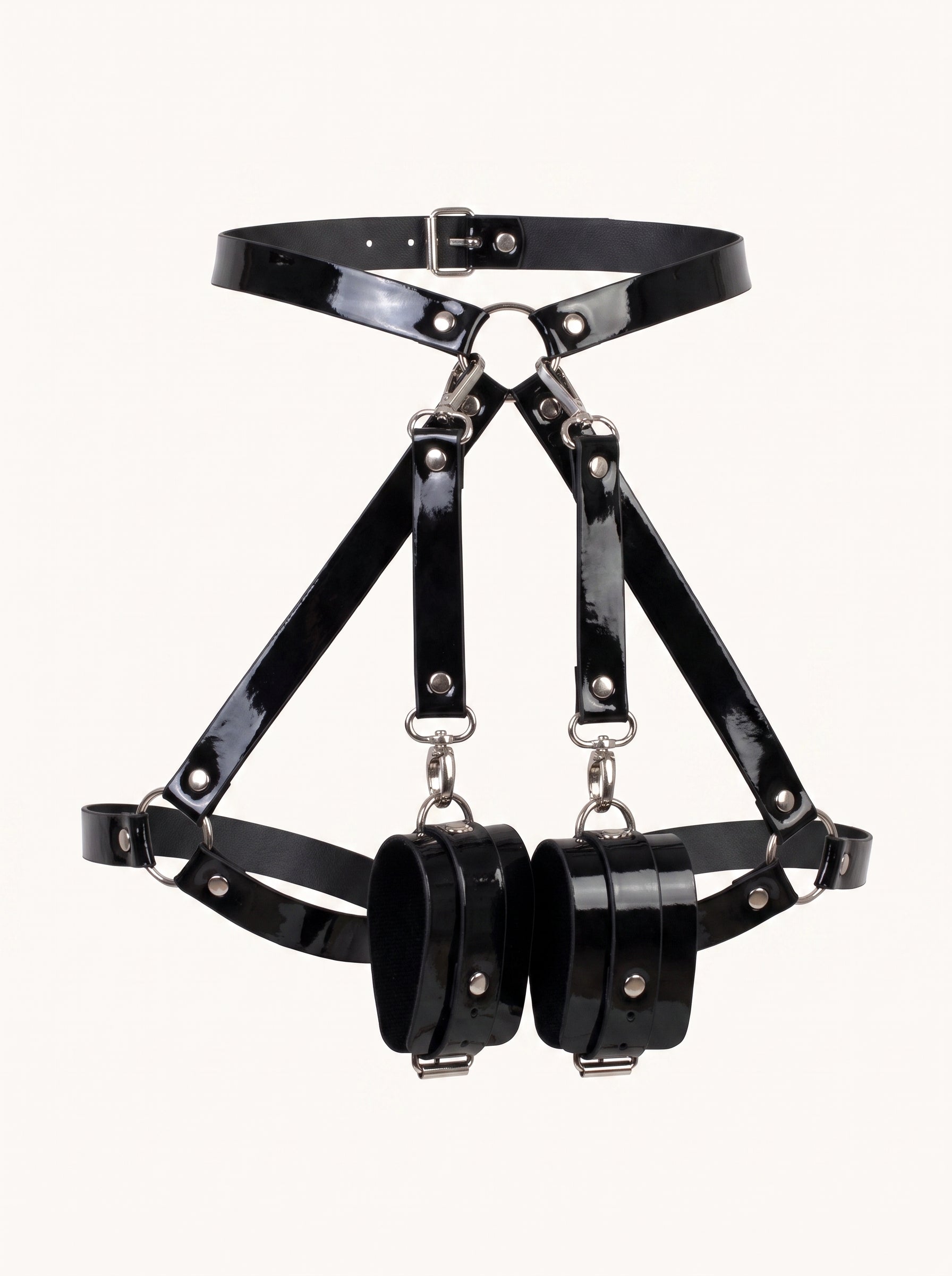 Abby Leather Legs Garters with Bracelets in Black, floating