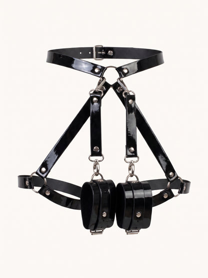 Abby Leather Legs Garters with Bracelets in Black, floating