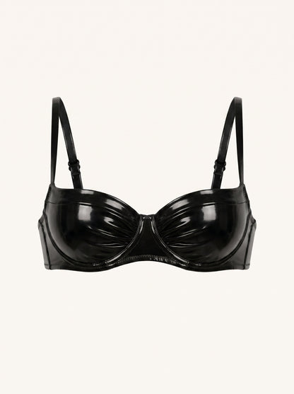 Nensi Lacquer Bra in Black, floating