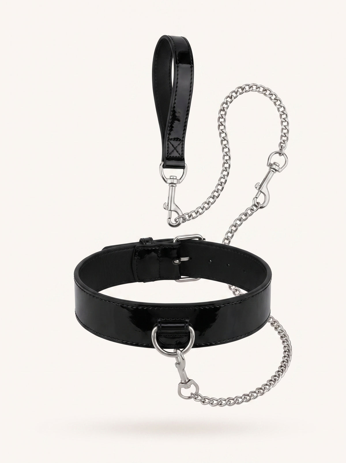 Chain Leash in Black Leather in Black, floating
