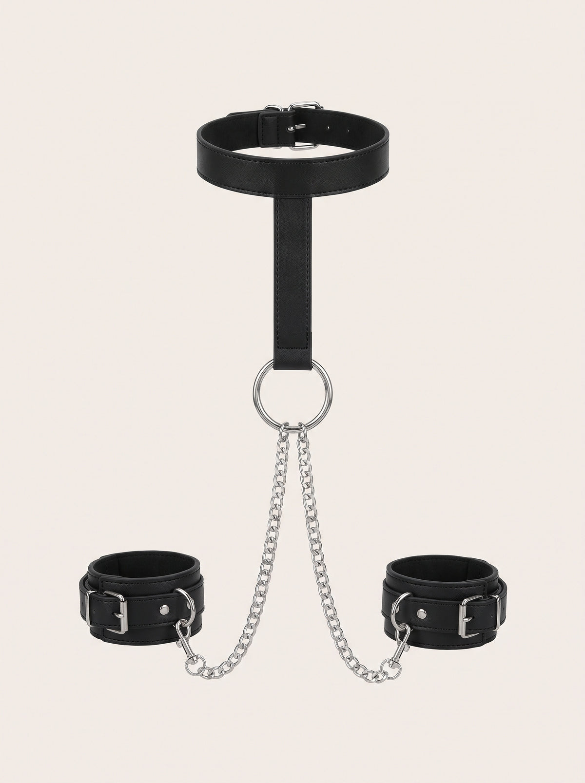 Leather Fixation with Chain in Black, floating