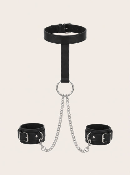 Leather Fixation with Chain in Black, floating