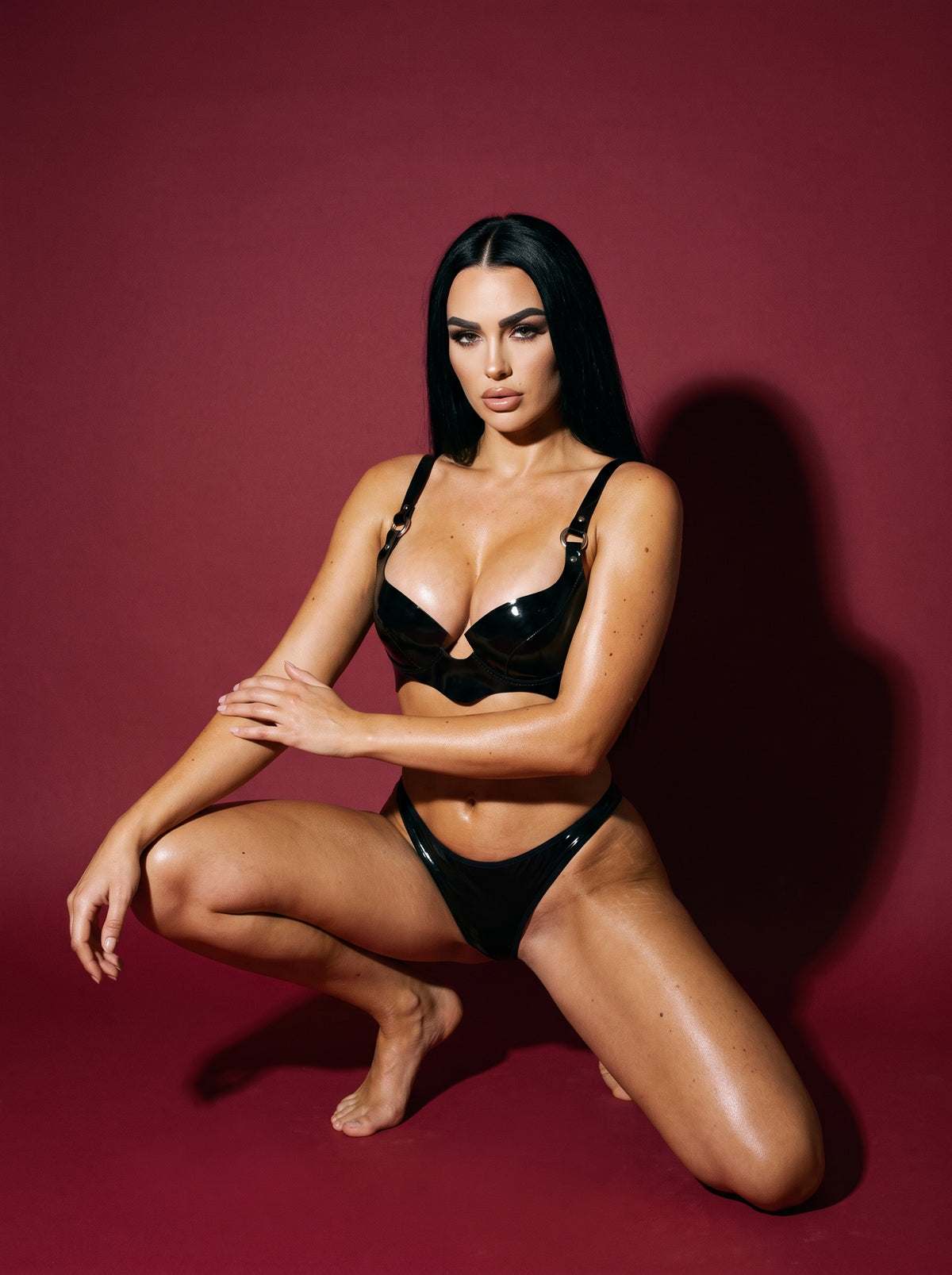 Sakura Leather Bra in Black, worn 3