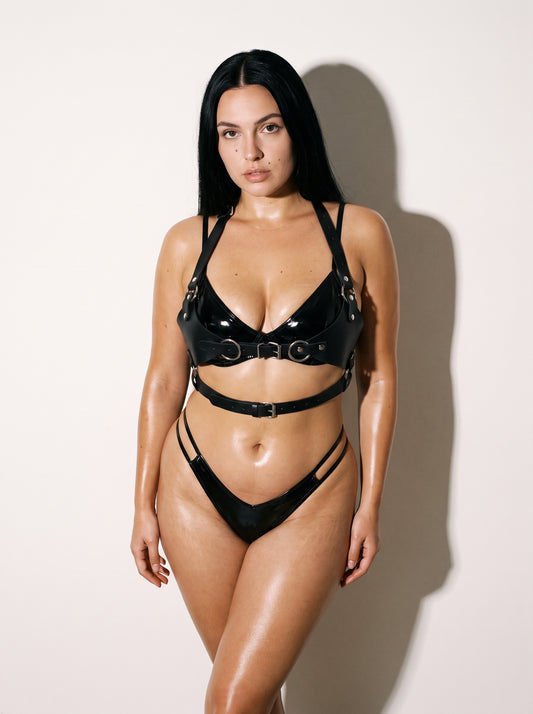 Nensi Lacquer Panties in Black, worn 2